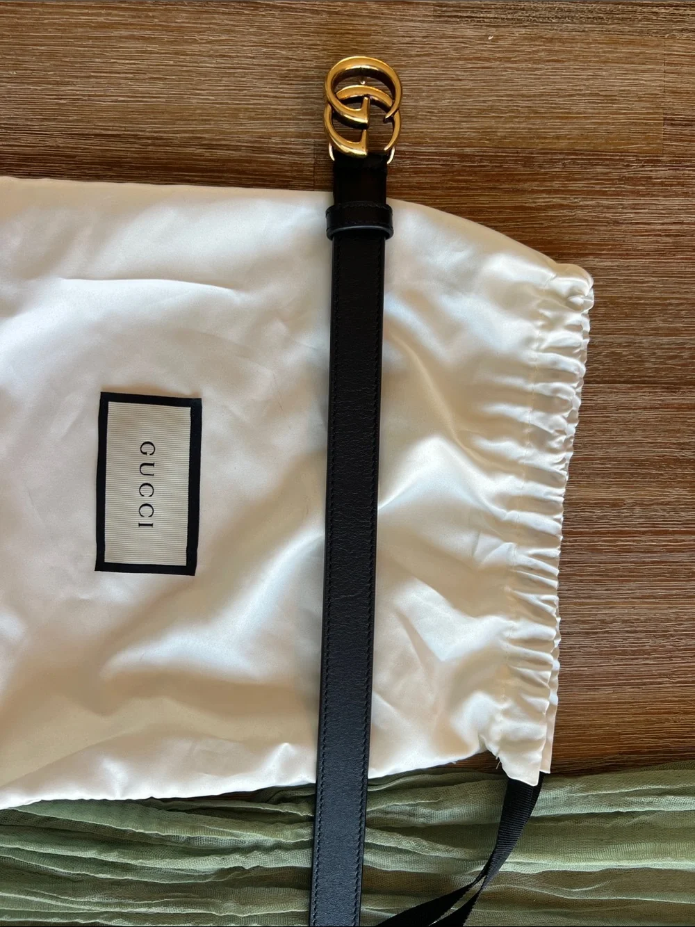 Gucci Marmont Thin Band Black Leather Belt w/ Gold GG Buckle